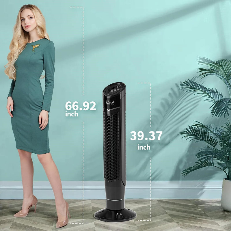 39.37''HX12.6''WX12.6''D Portable Oscillating Tower Fan with Remote, 8 Speeds, 3 Modes, 24H Timer, Black