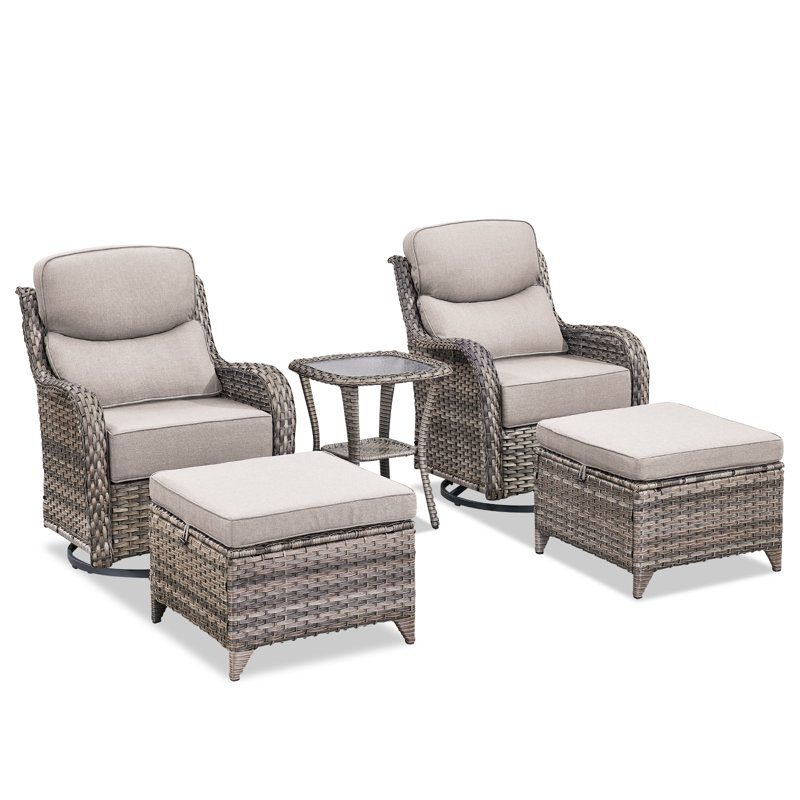 Ensemble de conversation d'extérieur en osier avec table d'appoint 5 pièces Meriline, Beige, Gris