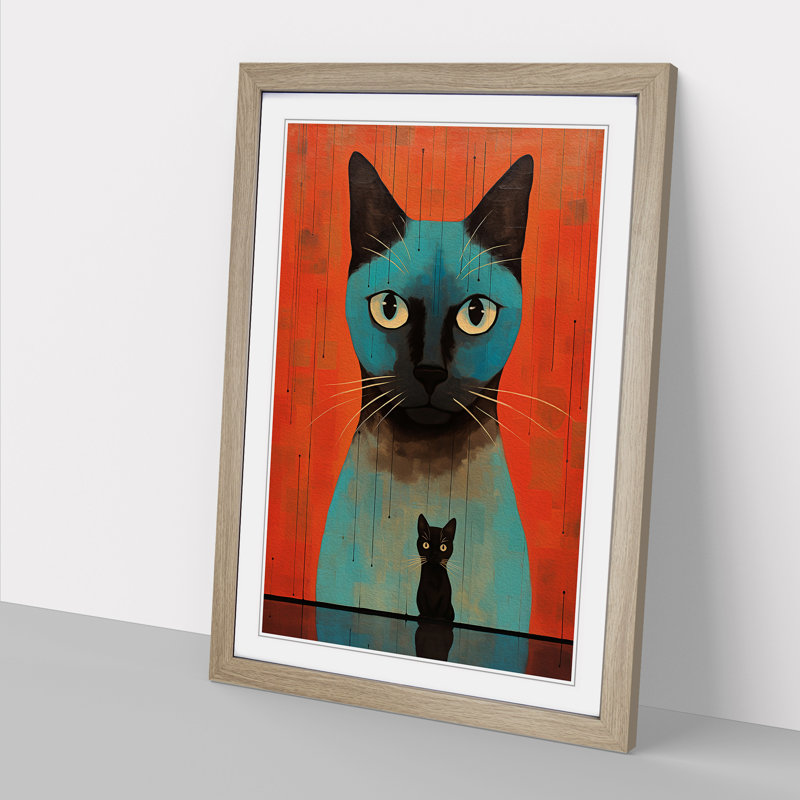 Siamese Cat No.3 1 Piece Single Picture Frame Wall Art, 46cm H x 34cm W, Oak Framed