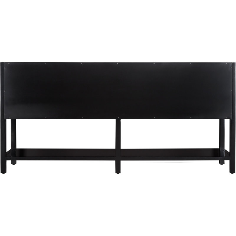 72" Robertson Double Bathroom Vanity Set with Rectangular Undermount Sinks, 8" Widespread, Feathered White Quartz, Black