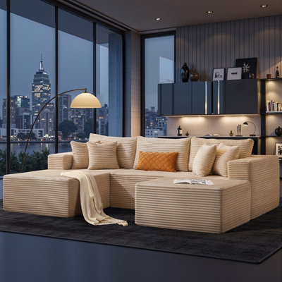 Hartwig Boneless 3 - Piece Upholstery Compression Sectional,No Assembly Required, Convertible Cloud-Like Sofa with ottoman