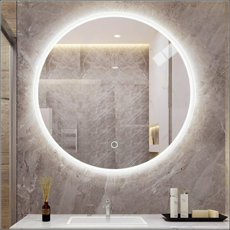 Miroir de salle de bain rond à DEL avec antibuée, température de couleur réglable et fonction de gradation, miroir de meuble-lavabo mural pour chambre à coucher et salle de bain