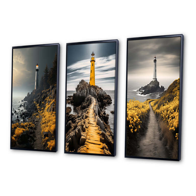 «Coastal Sky Misty Horizon», 3 pièces, H 28 po x l 36 po, Toile tendue