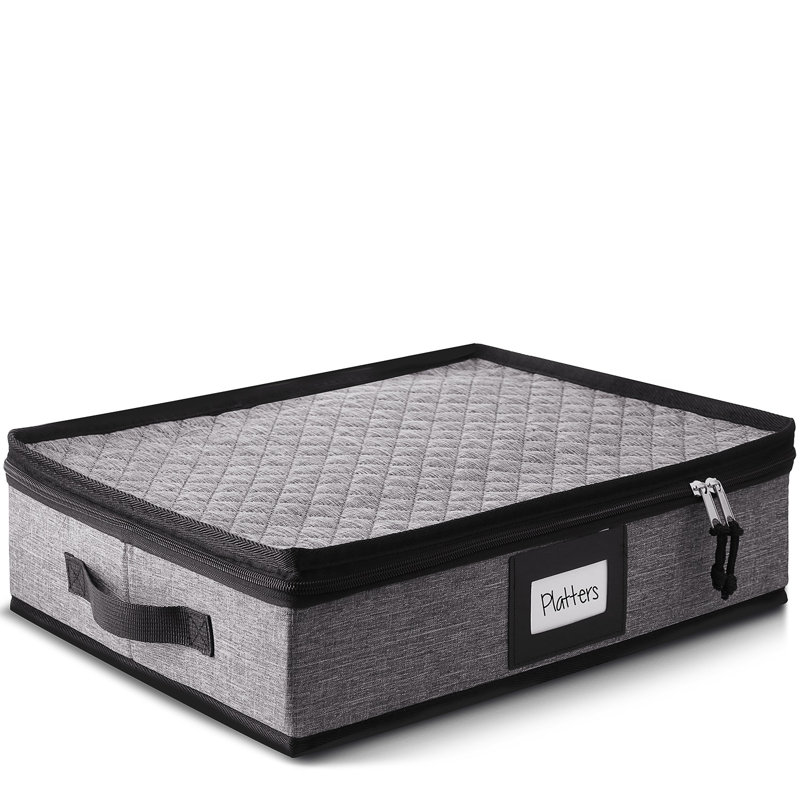 Black Quilted Hard Shell Platter Storage Case with Dividers