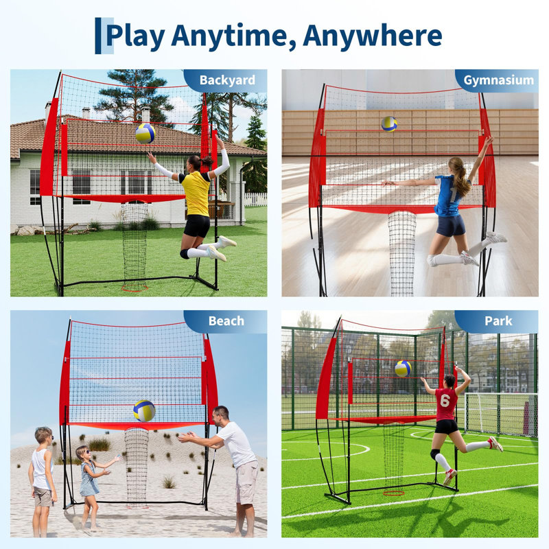 Filet d'entraînement de volleyball 8 pi x 11 pi avec hauteur ajustable, structure durable, poste d'entraînement 2 en 1 pour jouer et servir, conception portative pour jouer dans la cour ou à la plage