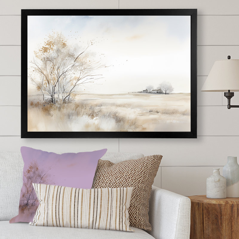 "Countryside Minimal Scenery II" - campagne, art mural sur toile, Cadre simple noir, H 30 po x l 40 po