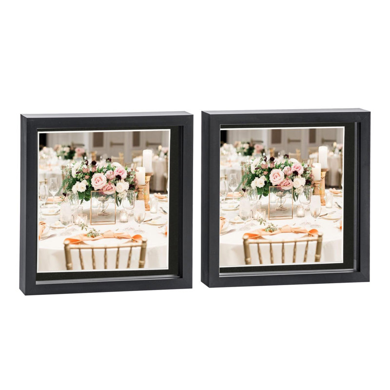 Bevelled Shadow Box Picture Frame with Mat, Black/Black