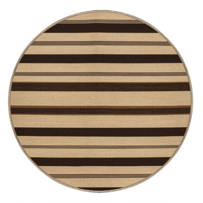 Washable Beige Chocolate Brown Striped Area Rug