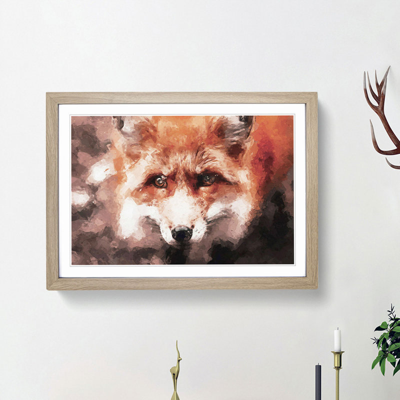 Curious Fox in Abstract - Picture Frame Graphic Art Print, Oak Framed, 62cm H x 87cm W x 2cm D