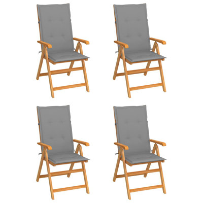 Ensemble de 4 chaises de jardin d'extérieur standard en bois de teck fin sablé gris