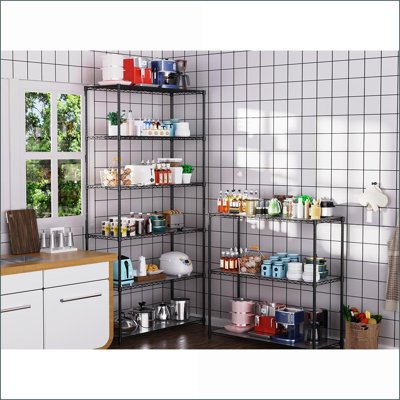 Wire Shelving Units 2 Pack, 3 Tier 48x48x18 Metal Racks, 1050lbs Adjustable with Liners | Black | Iron+Plastic by Latitude Run