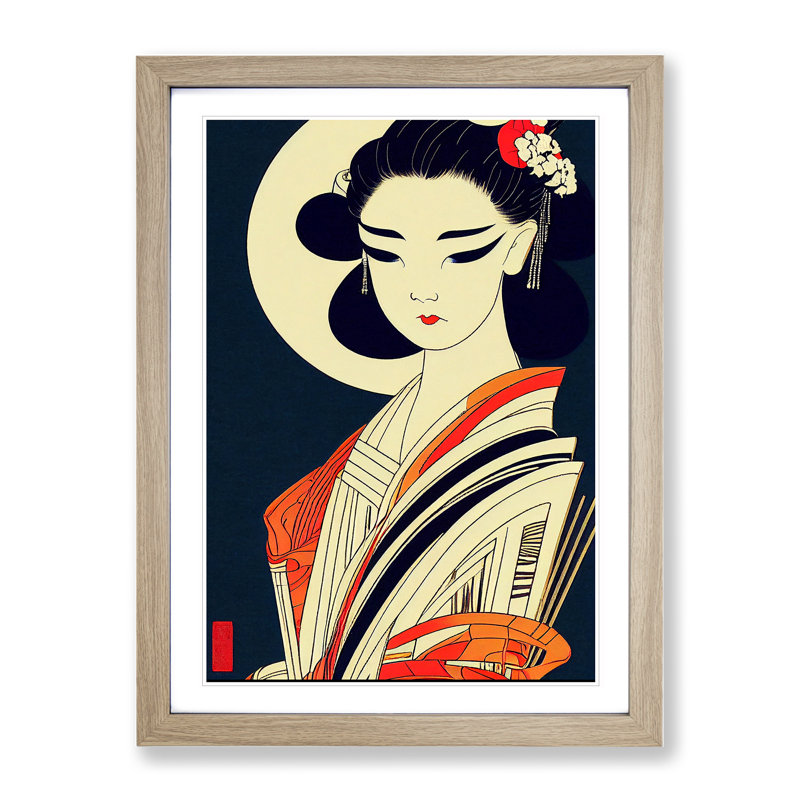 Artistic Geisha No.2 - Wall Art, 34cm H x 25cm W, Oak Framed