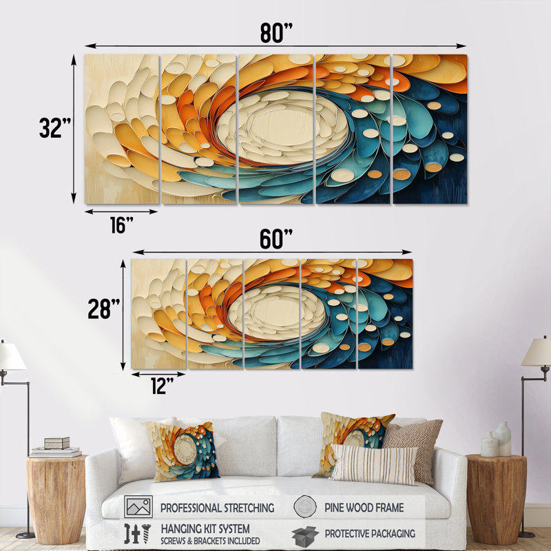 Biomorphisme du vortex de la nature II - Biomorphisme, art mural - art mural moderne, H 28 po x l 60 po, 5