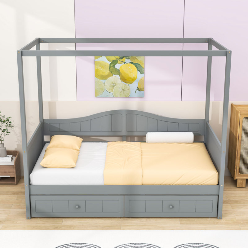 Aeriona Canopy Daybed with 2 Drawers, Gray
