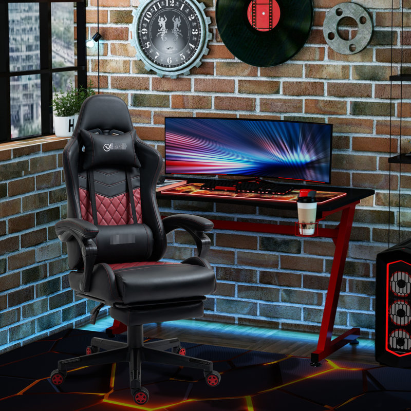 Fauteuil de jeu en cuir noir Pu - ergonomique, réglable en hauteur et dossier inclinable