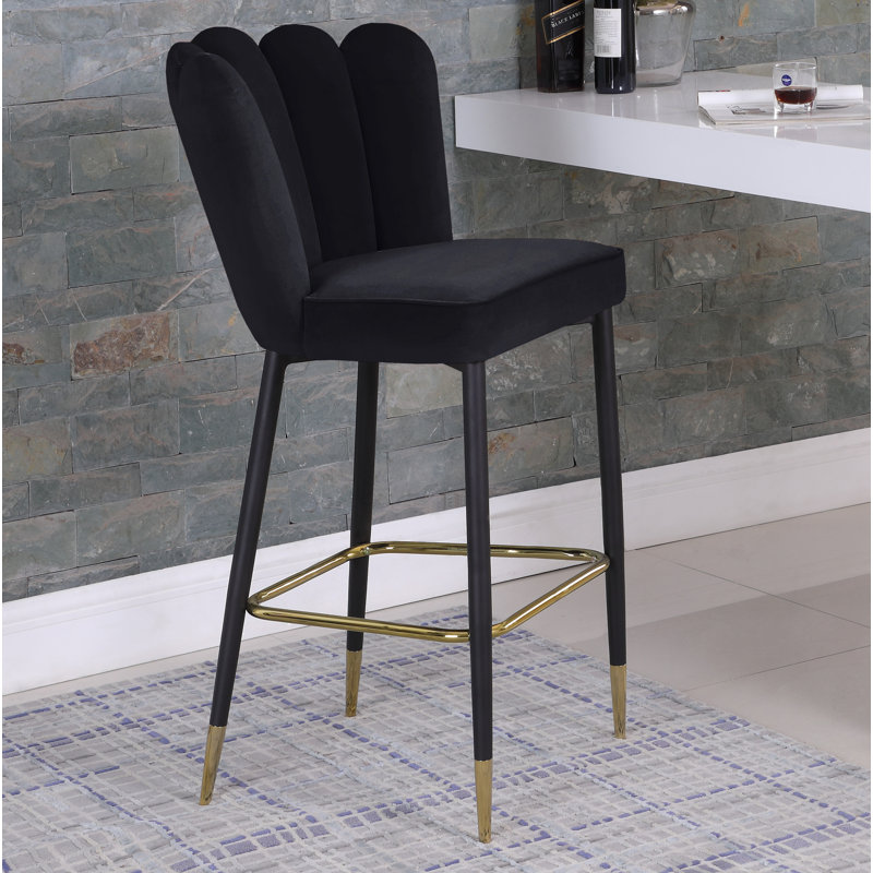 Sonette Upholstered Counter Stool with Metal Frame, Black Velvet