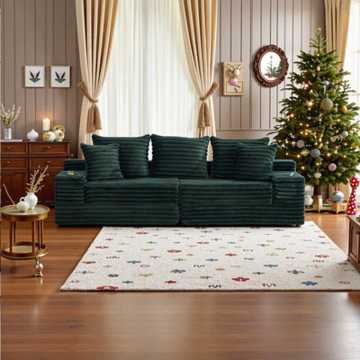 Canapé surdimensionné désossé avec porte-gobelets et poches latérales, coussins en mousse à mémoire de forme, aucun assemblage requis
