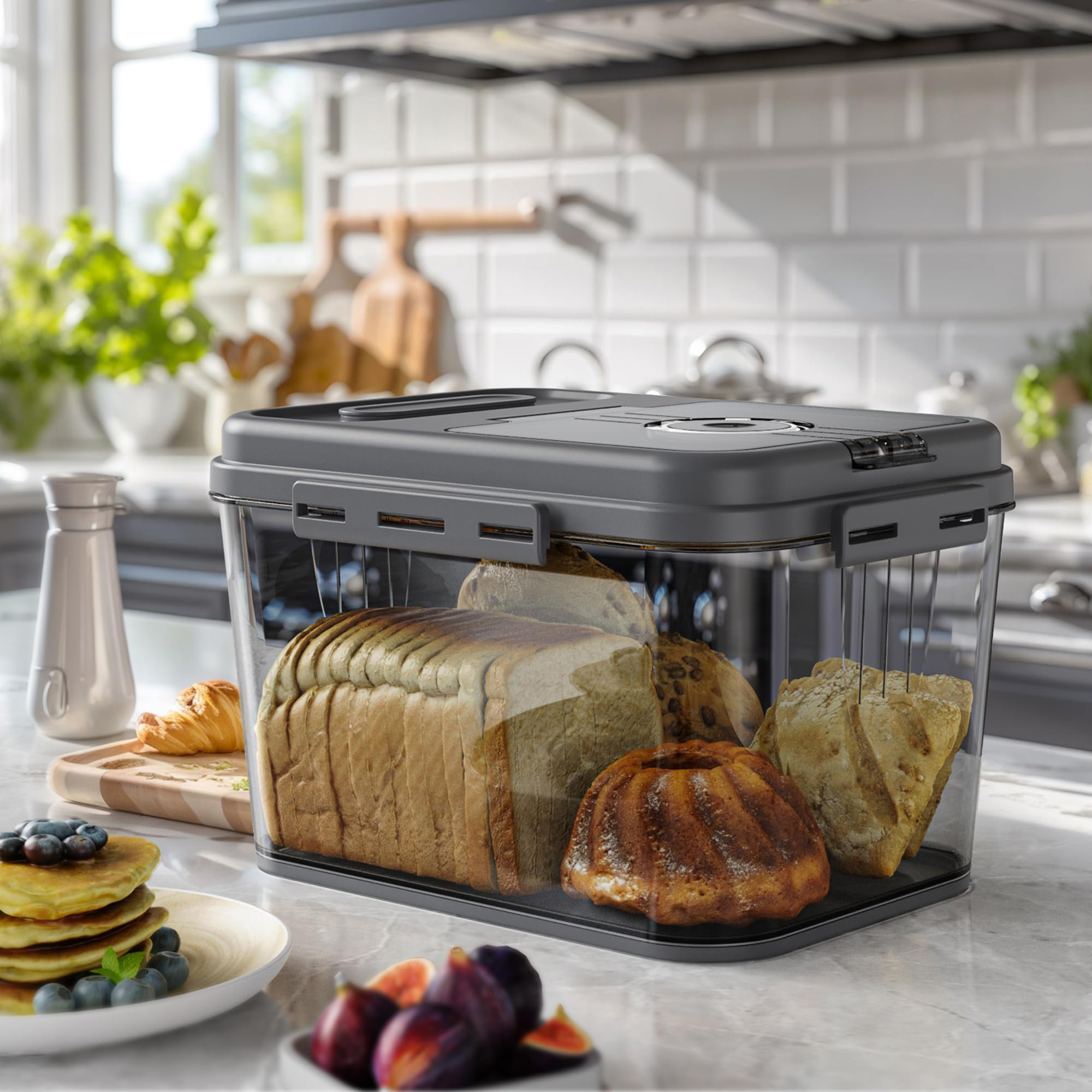 Prep & Savour Bread Box, 10L Gray Airtight Braed Storage Container ...