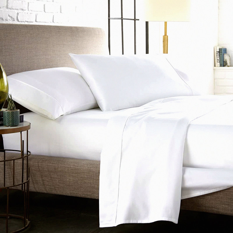 Luxury Sateen Weave Cotton Queen Sheets Set - 500 Thread Count Soft Bedding with Deep Pockets - Breathable 4 Piece Long Staple Bedsheets White