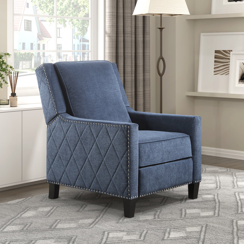 Littzy 30" Modern & Contemporary Push Back Textured Fabric Reclining Chair with Nailhead Trim & Exposed Wood Feet