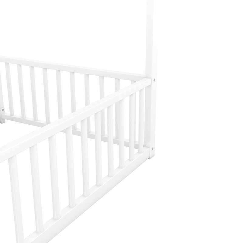 Lit plateforme simple en métal, avec garde-corps de sécurité, garde-corps blancs,, Blanc antique