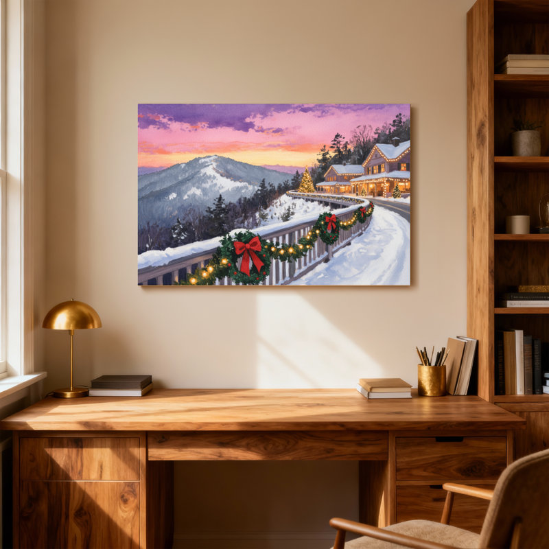 Scène de Noël de Noël au coucher du soleil, H 20 po x l 30 po