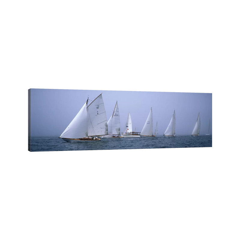 Yachts Racing In The Ocean, Annual Museum Of Yachting Classic Yacht Regatta - Wrapped Canvas Panoramic Print