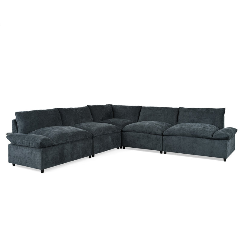 Tissu modulaire gris foncé de 115,5 po avec coussins et espaces de rangement cachés