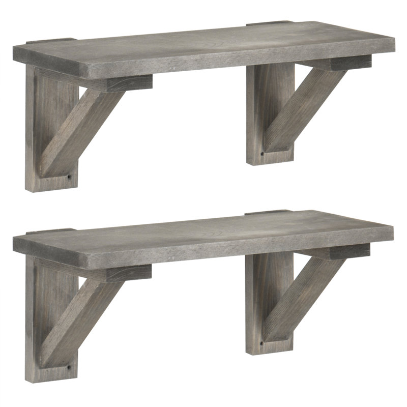2 Piece Solid Wood Floating Shelf, Grey