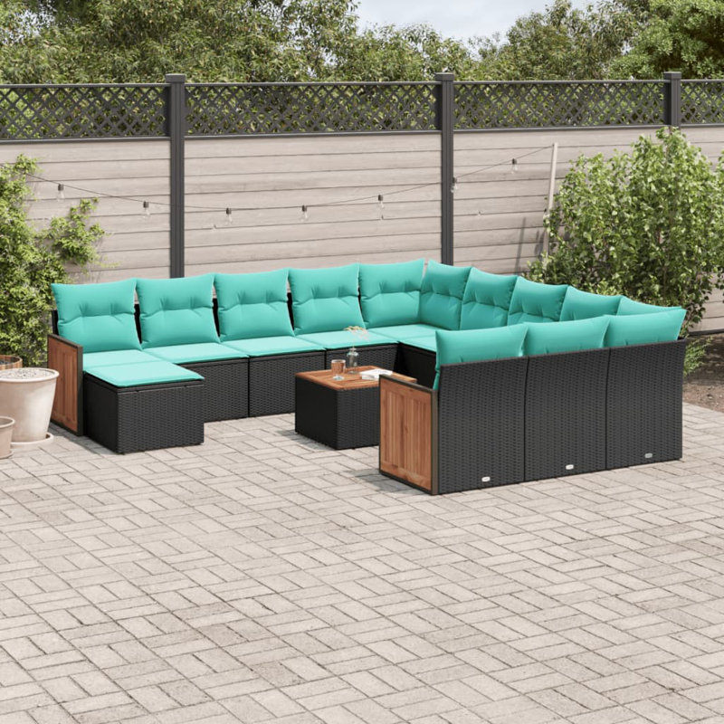  Ensemble de canapé de patio 13 pièces avec coussins en rotin de polyester noir