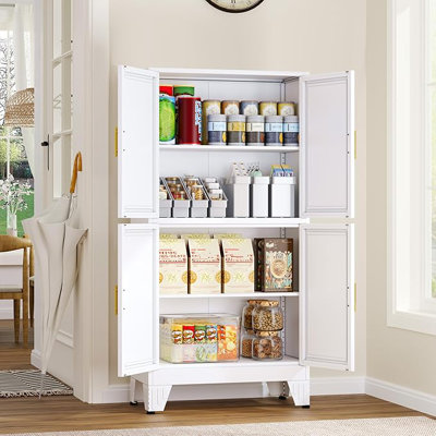 47.25" Metal Pantry Cabinet, Storage Cabinets with 4 Door and 2 Adjustable Shelves, Bathroom Cabinet, Freestanding Cupboard for Kitchen Dining Living by Ebern Designs