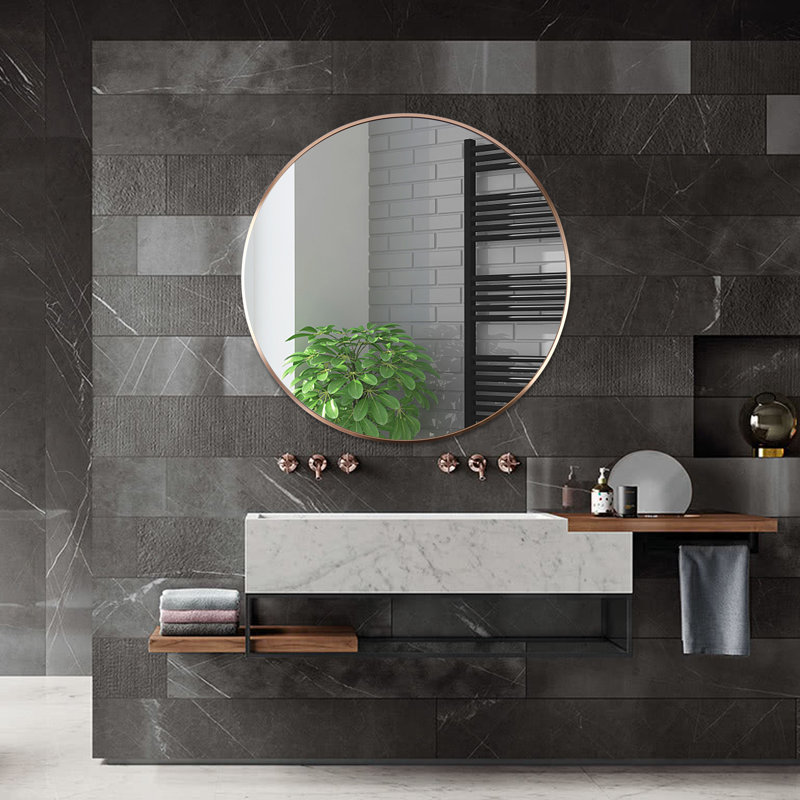 Baum Nordic Round Bathroom Framed Mirror Wall Hanging, Natural Oak, 66cm H x 66cm W x 4.5cm D
