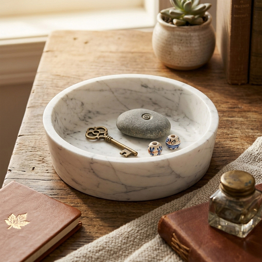 Genuine Marble Decorative Dish, White