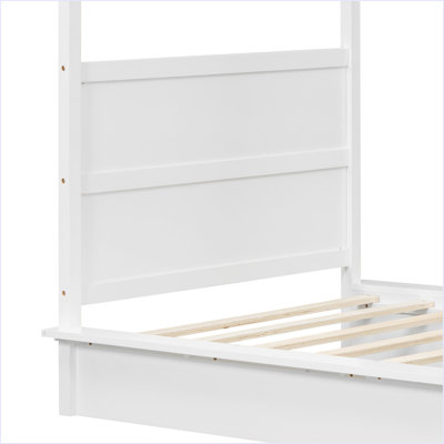Wood LED Canopy Bed, Canopy Platform Bed With Support Slats