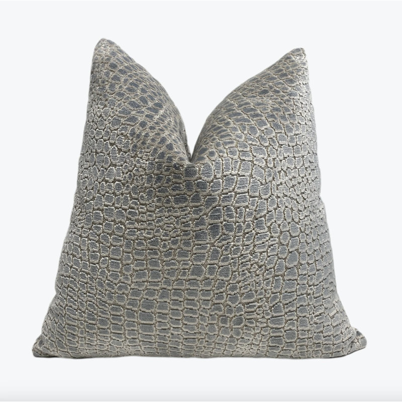 Pebbles Velvet Throw Pillow Cover, 22"H x 22"W, Blue/Cream Pebbles