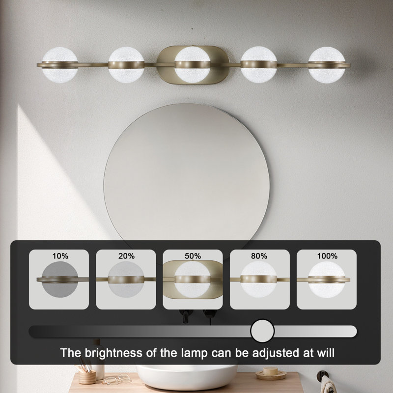Éclairage pour meuble-lavabo avec 5 ampoules DEL, Or brossé