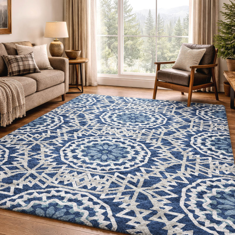 Tapis à poils longs lavable à la machine de qualité supérieure ADS619, Navy, 3' x 5'