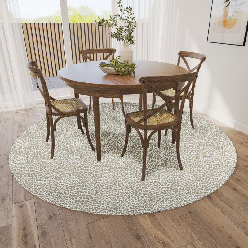 Tapis gris / blanc à imprimé animal, Rond 8 pi