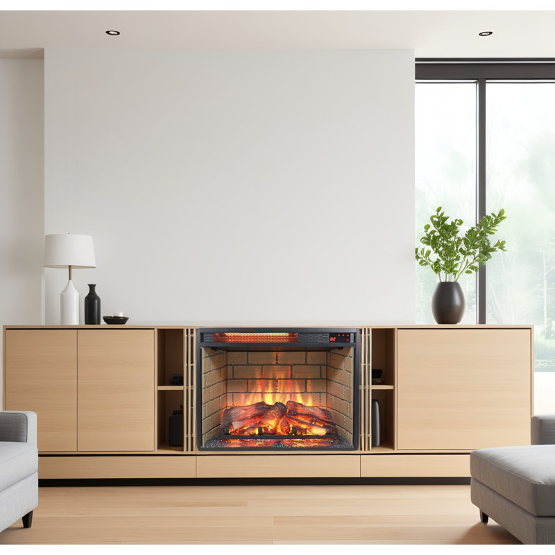 Foyer encastré à quartz 23 po, version bûche de bois avec brique
