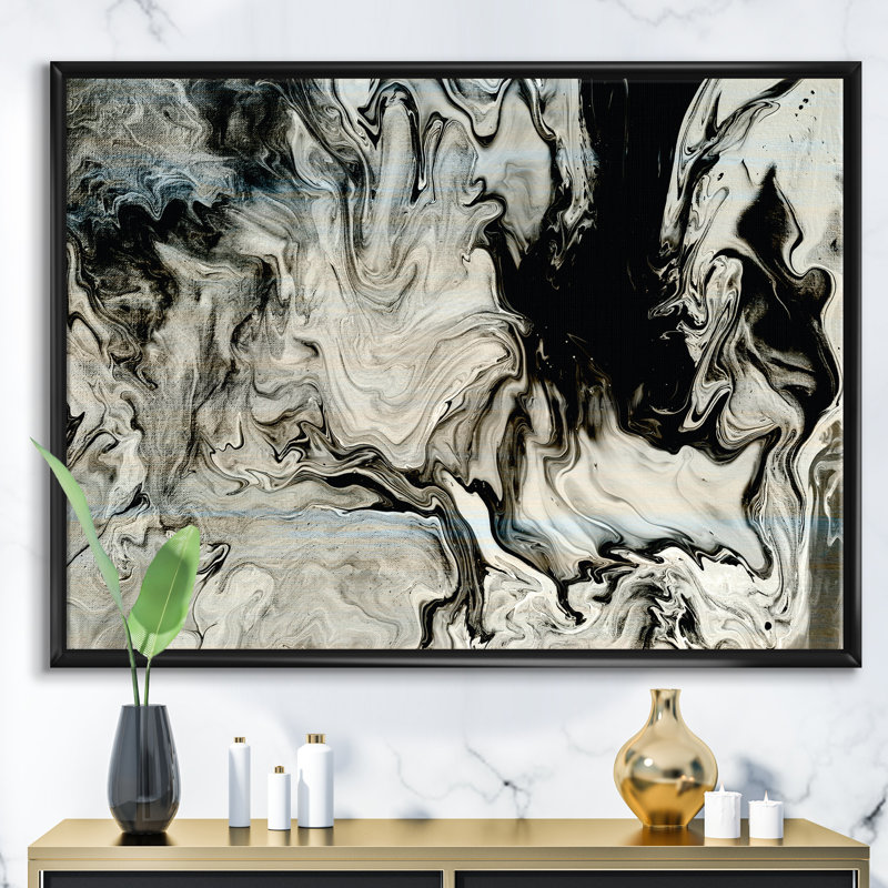 Blanc, gris et blanc, marbre peint à l'acrylique VII - reproduction d'art sur toile, H 24 po x l 36 po x P 1 po