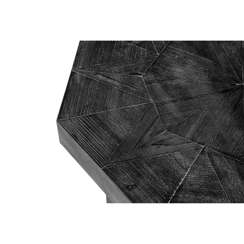Table octogonale décorative de salon, structure noire, bois et métal noir