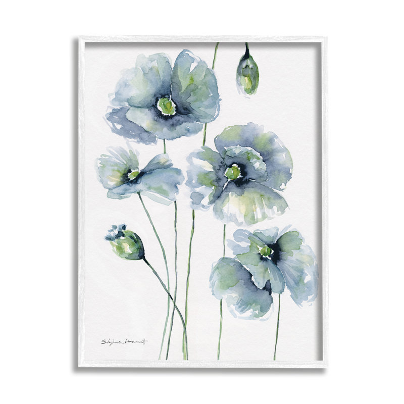 "Modern Blue Layered Flower Buds" par Stephanie Workman Marrott - cadre flottant, impression sur bois