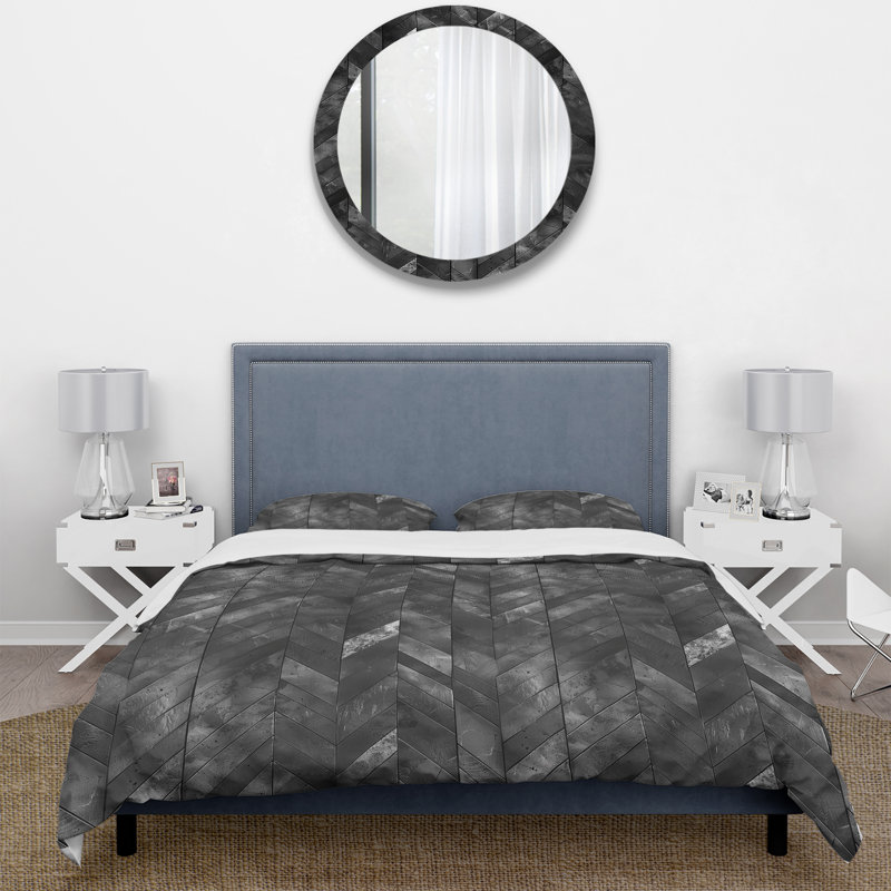 Ensemble de housse de couette traditionnelle à chevrons noir IV, Housse de couette simple et deux taies décorative