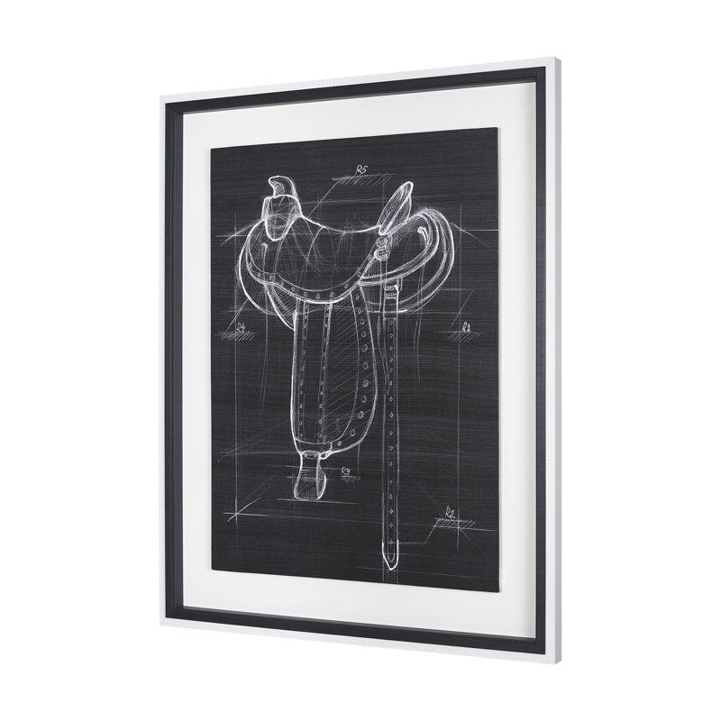 Reproduction d'art encadrée texturée, 40.0L x 1.6W x 50.0H, Horse Seat Black I, Noir