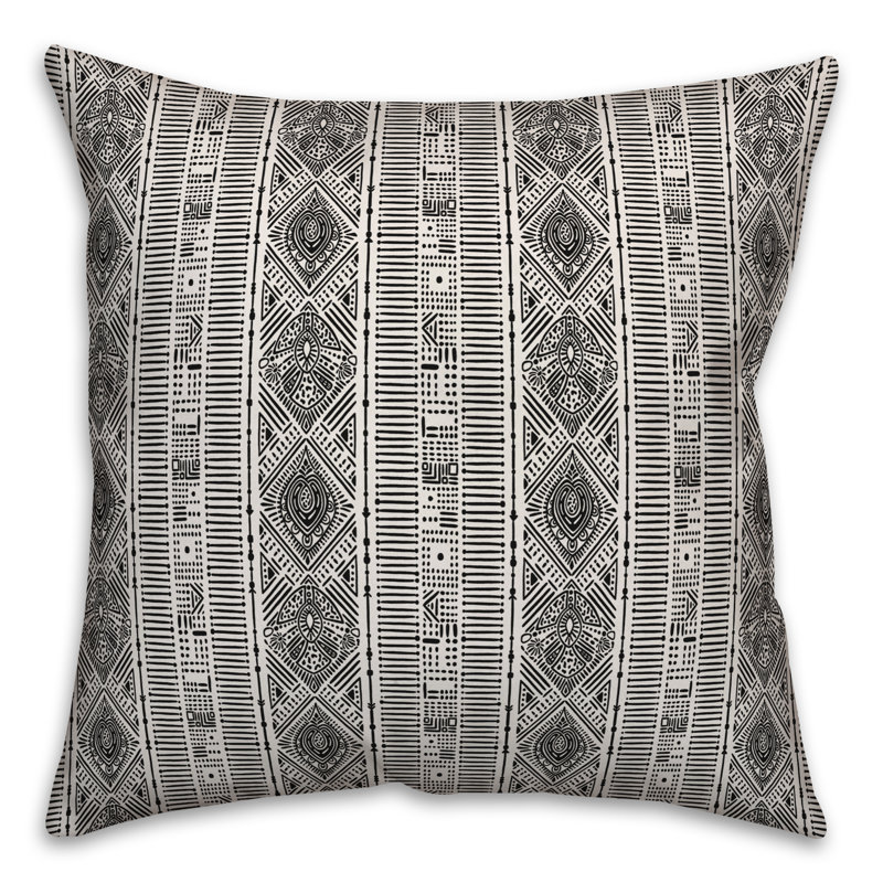  Coussin Tribal, Blanc / noir géométrique 1, 20 po x 20 po