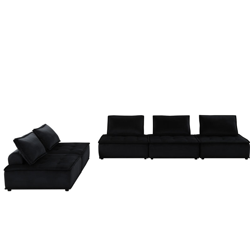 109.44 Lb Black Velvet Sectional , Quality Assurance With 29.78 In. High , Relax