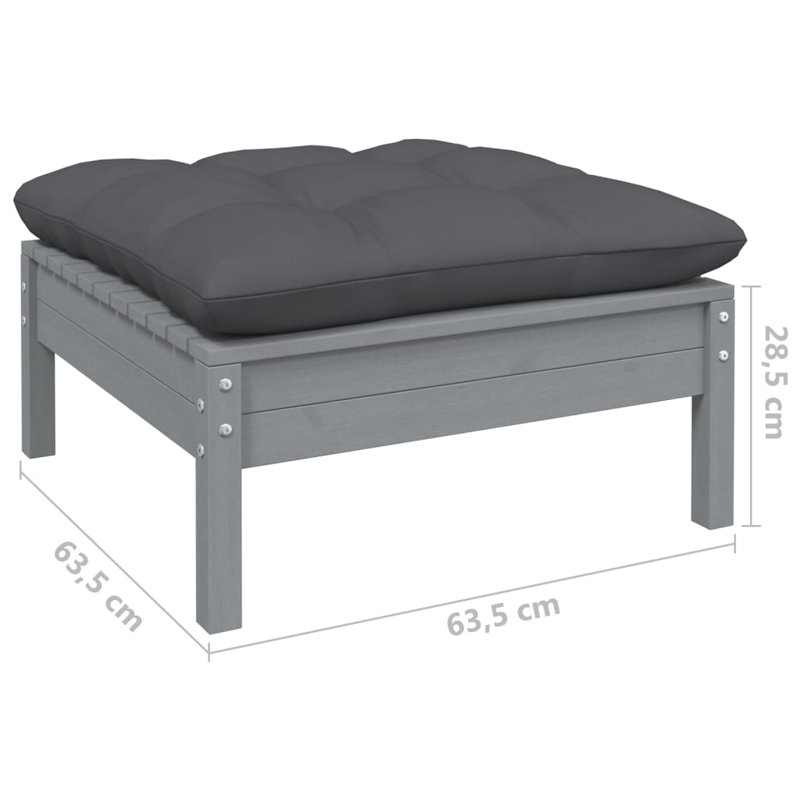  Ensemble de salon de jardin en bois de pin massif gris, tissu (100% polyester), Gris, Gris