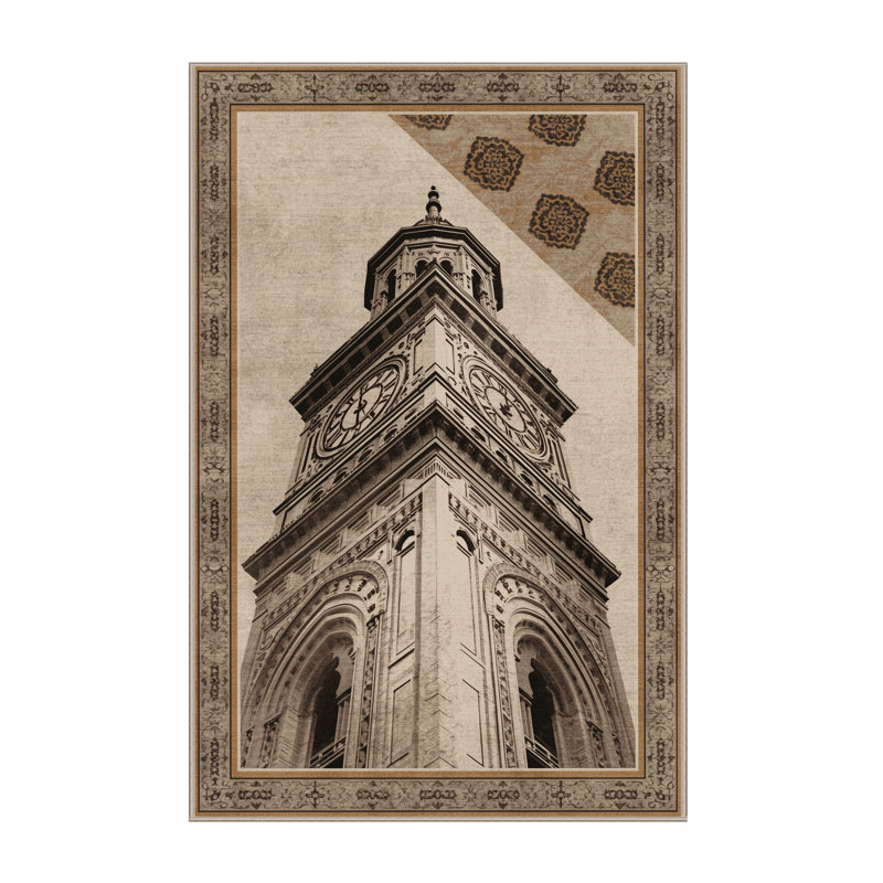 Soft Plush Cadwall First Clock Tower Classic Oriental Area Rug in Gray – Beige Binding, 5x7