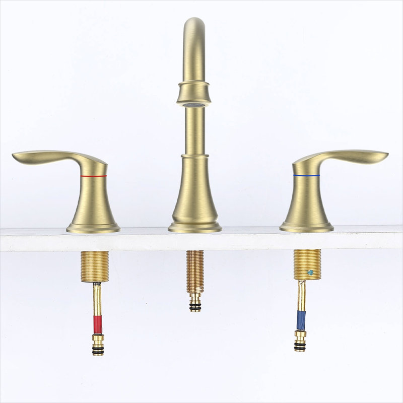 Robinet de salle de bain en or brossé avec bec pivotant, conception à deux poignées et fabrication en laiton