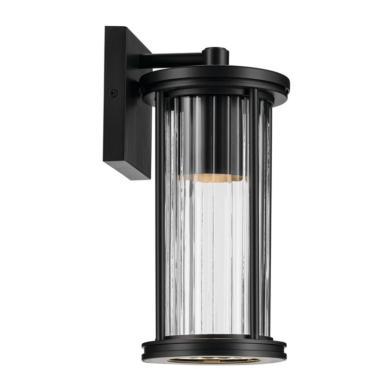 Barras 11.5" 1-Light Outdoor DarkSky Approved Wall Sconce with Clear Ribbed Glass in Black, 11.5" H x 5.5" W x 6.25" D